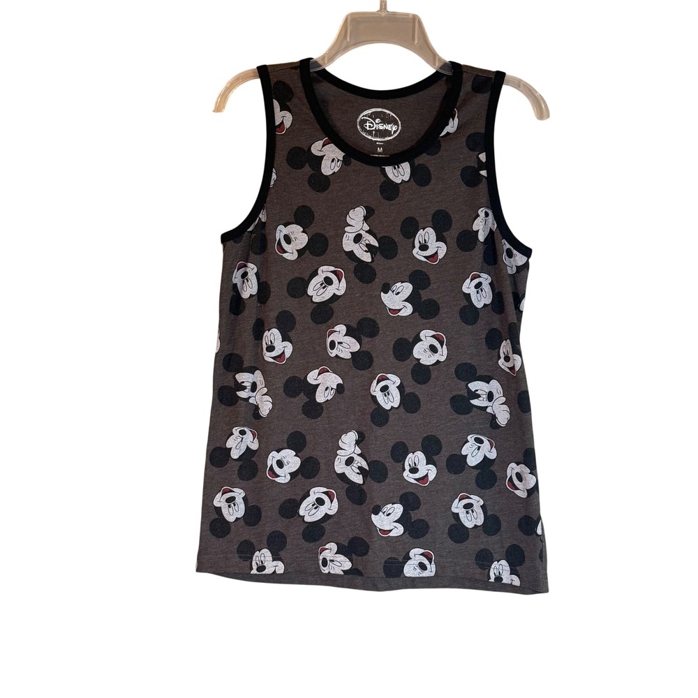 Disney Tank Top Mens M Gray Mickey Mouse All Over Print Sleeveless Travel Casual